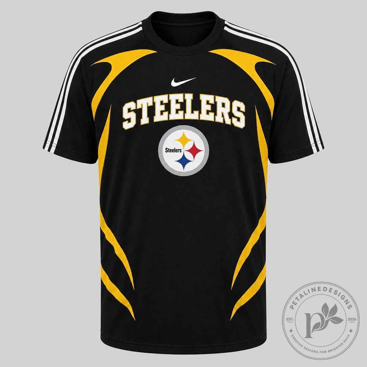 Pittsburgh Steelers Football Team Logo Black and Gold Short Sleeve T-Shirt