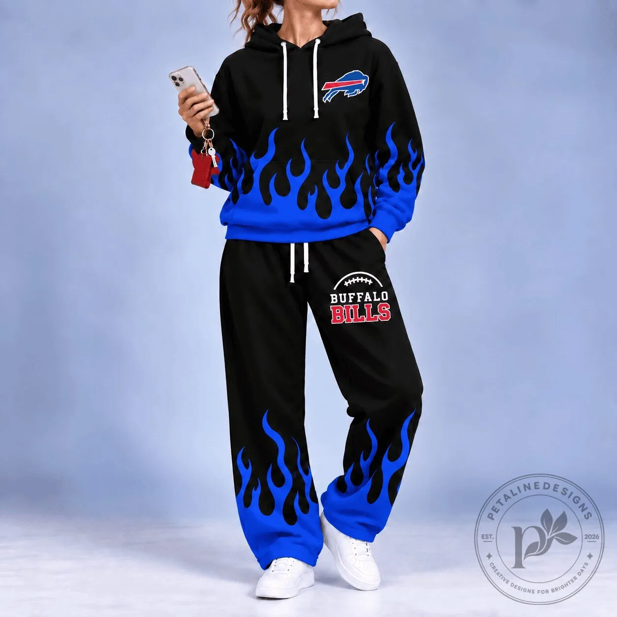 Buffalo Bills Football Team Blue Flame Hoodie and Pants Set