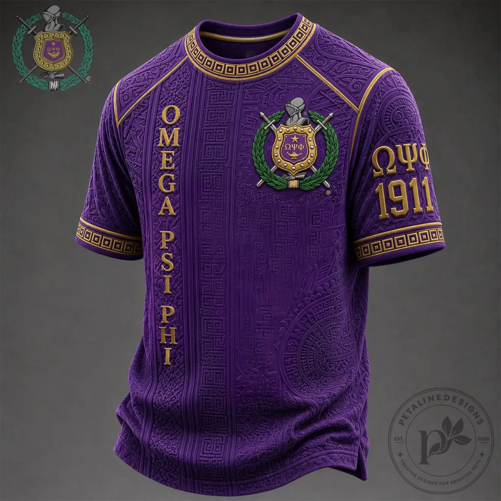 Omega Psi Phi Fraternity Purple Greek Key Pattern Short Sleeve T-Shirt Omega Psi Phi Fraternity Purple Greek Key Pattern Short Sleeve T-Shirt