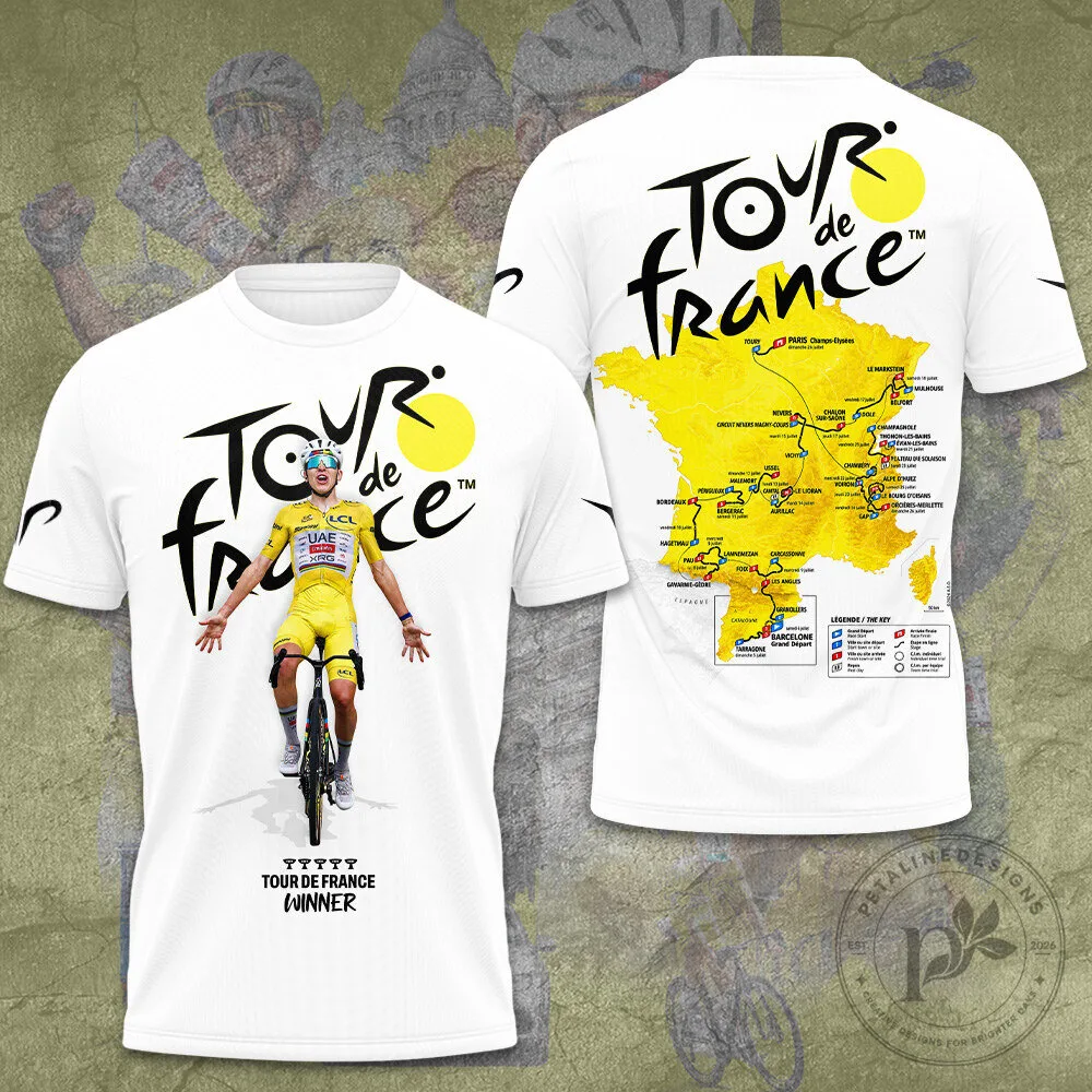 Tadej Pogacar Tour de France Winner 2026 Cycling Race Map White T-Shirt 2 Tadej Pogacar Tour de France Winner 2026 Cycling Race Map White T-Shirt