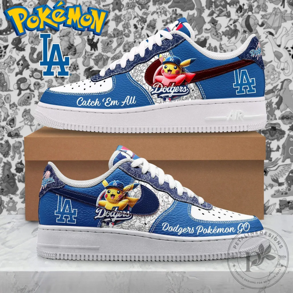 Los Angeles Dodgers Pokemon Pikachu Custom Air Force One Sneakers Los Angeles Dodgers Pokemon Pikachu Custom Air Force One Sneakers
