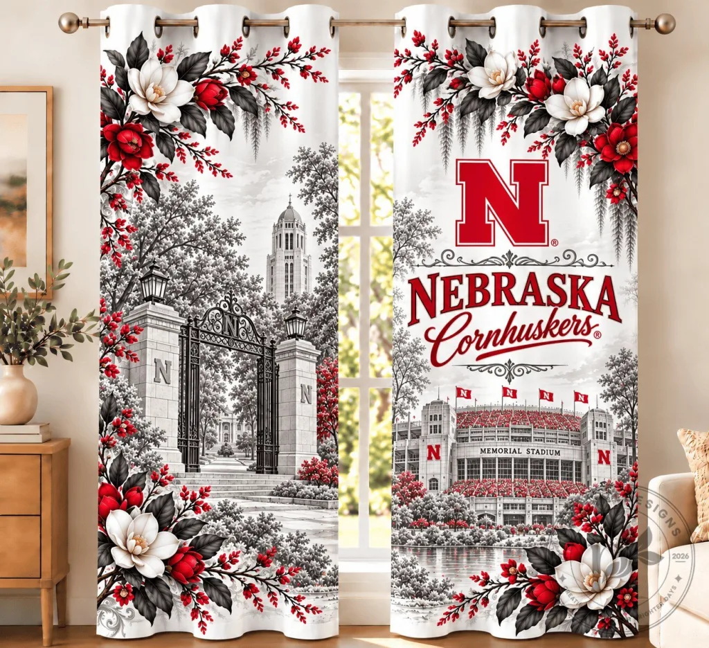 Nebraska Cornhuskers Memorial Stadium Floral Heritage Window Curtain Set