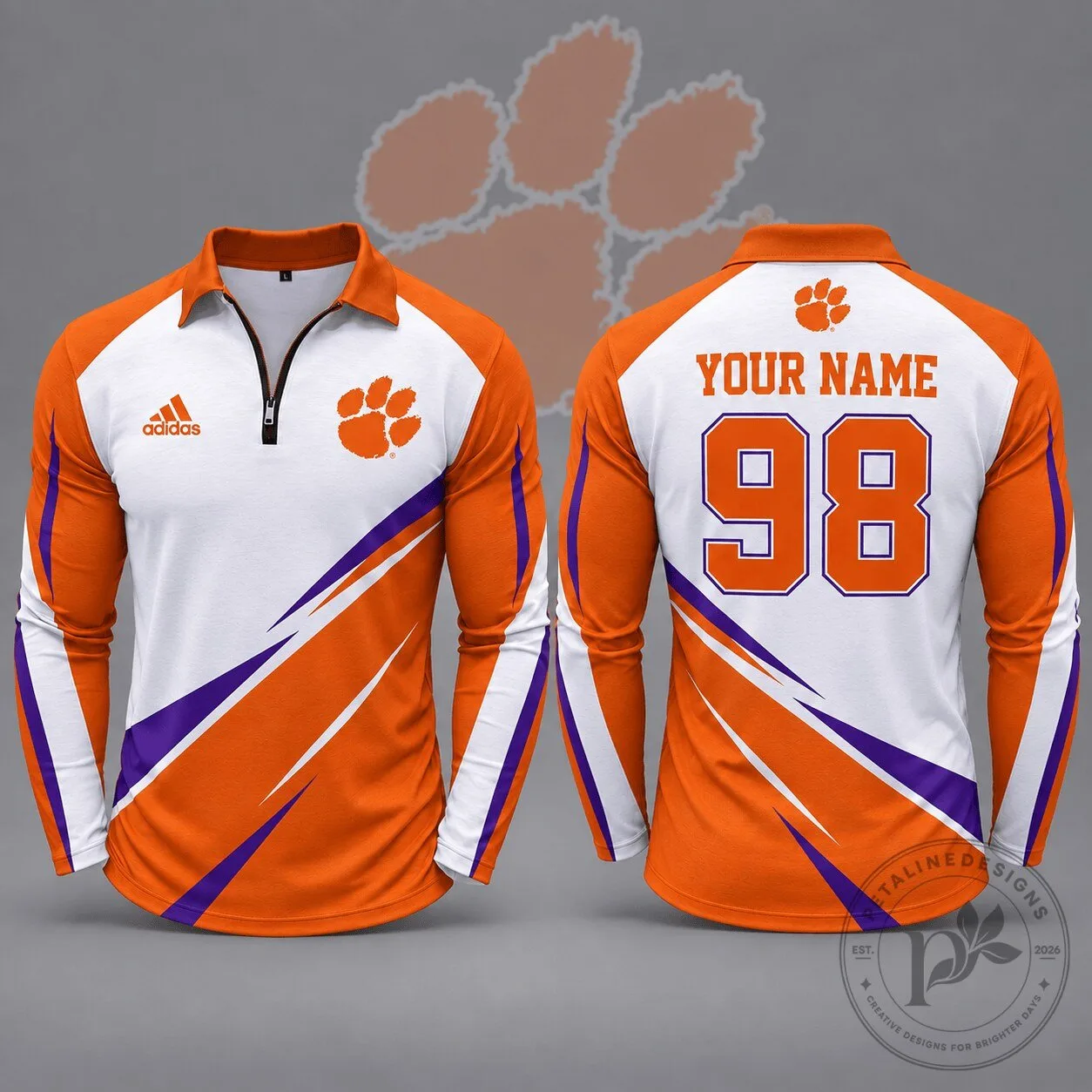 Clemson Tigers Personalized Name and Number Dynamic Strike Long Sleeve Polo Shirt