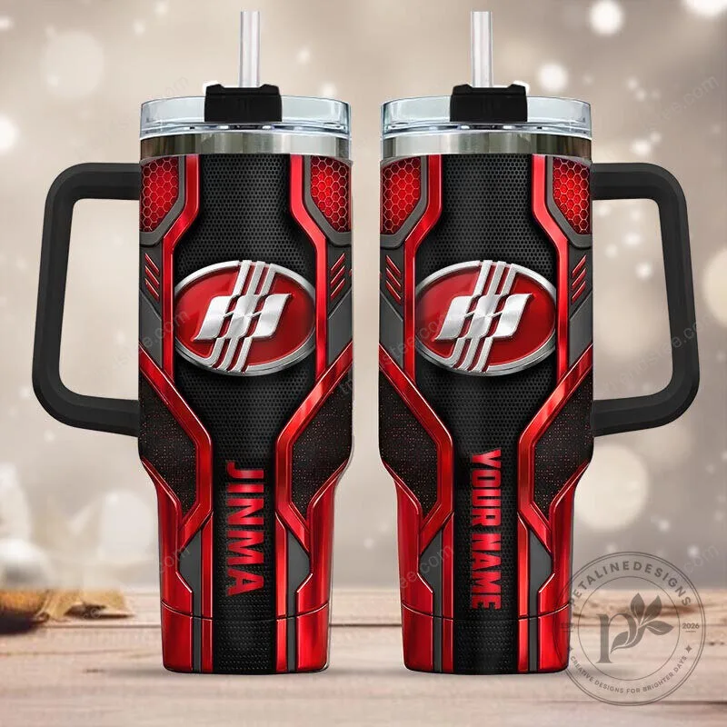 Jinma Tractor Logo Red Black Custom Name Insulated Stainless Steel Tumbler