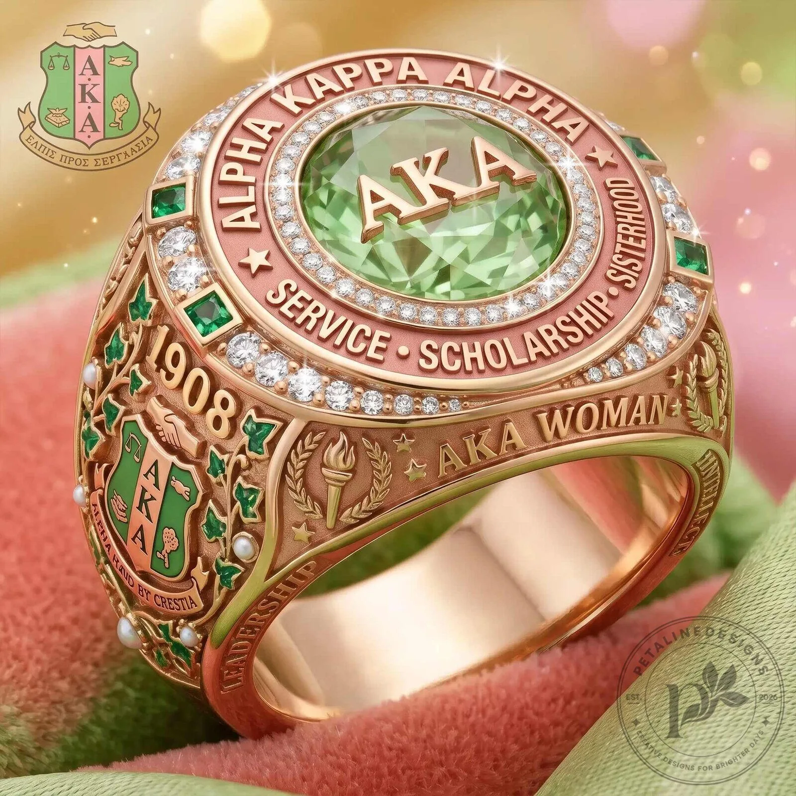 Alpha Kappa Alpha Sorority Emerald Cut Class Ring 3 Alpha Kappa Alpha Sorority Emerald Cut Class Ring