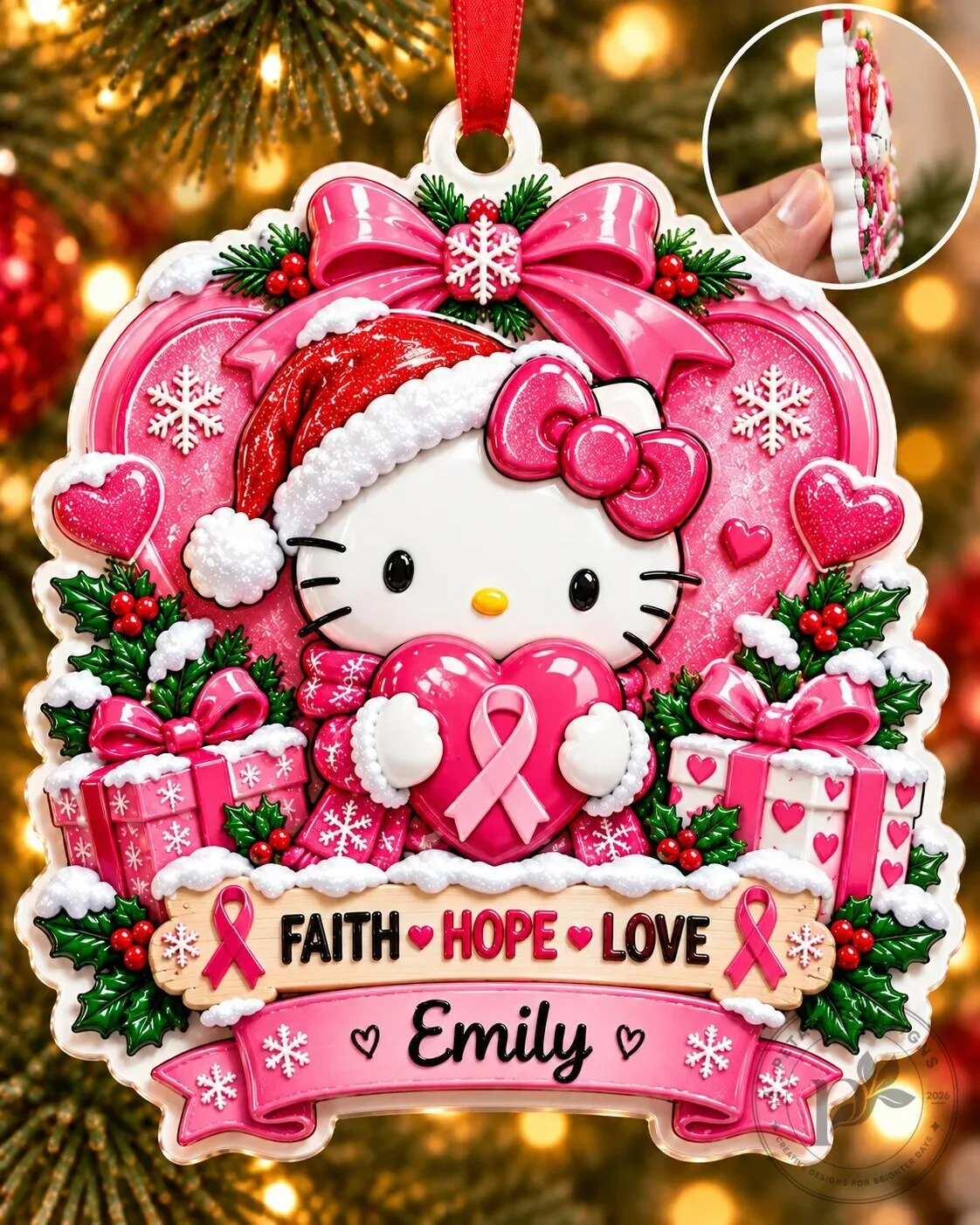 Hello Kitty Breast Cancer Awareness Faith Hope Love Personalized Christmas Ornament 9 Hello Kitty Breast Cancer Awareness Faith Hope Love Personalized Christmas Ornament