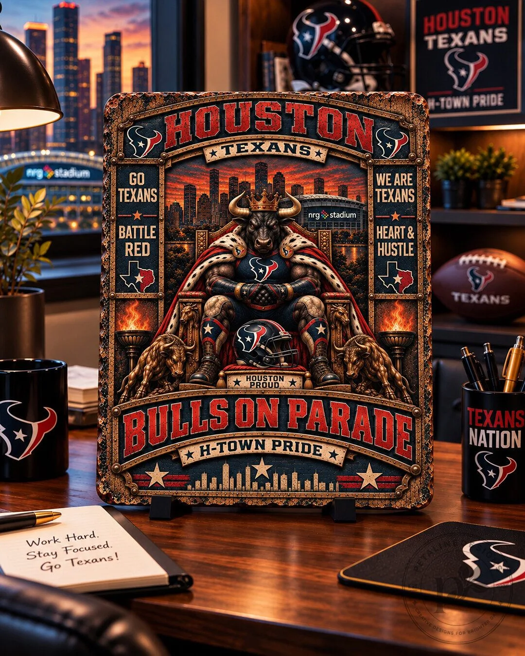 Houston Texans Bulls On Parade Football Team Wooden Wall Art Plaque 3 Houston Texans Bulls On Parade Football Team Wooden Wall Art Plaque