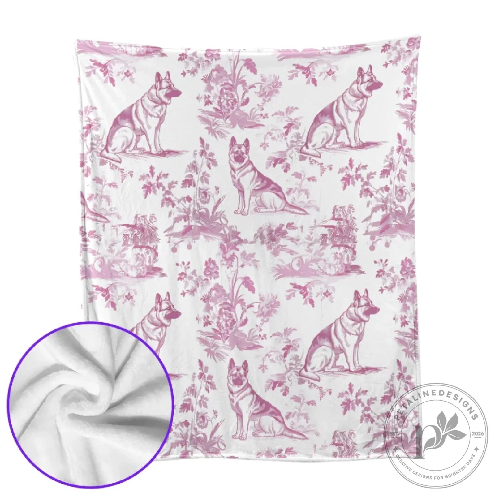 German Shepherd Toile de Jouy Pattern Pink and White Fleece Blanket 25 German Shepherd Toile de Jouy Pattern Pink and White Fleece Blanket