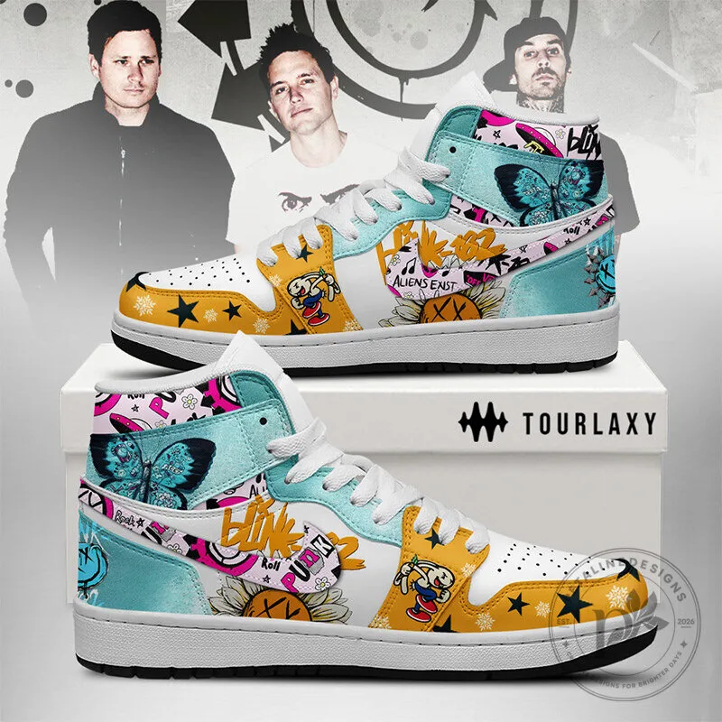 Blink-182 Aliens Exist Butterfly and Sunflower High Top Sneakers