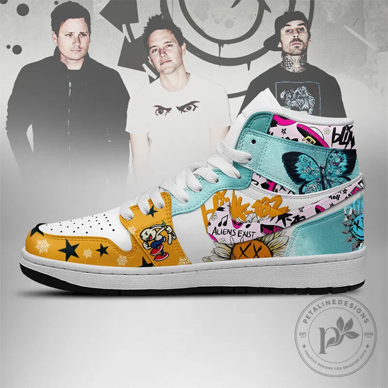 Blink-182 Aliens Exist Butterfly and Sunflower High Top Sneakers 8 Blink-182 Aliens Exist Butterfly and Sunflower High Top Sneakers