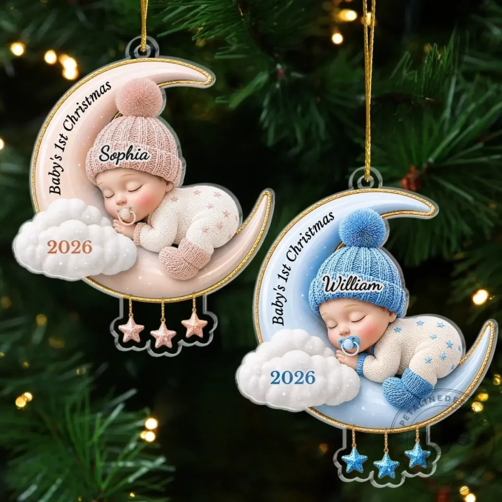 Personalized Baby's First Christmas Moon and Stars Ornament Personalized Baby's First Christmas Moon and Stars Ornament