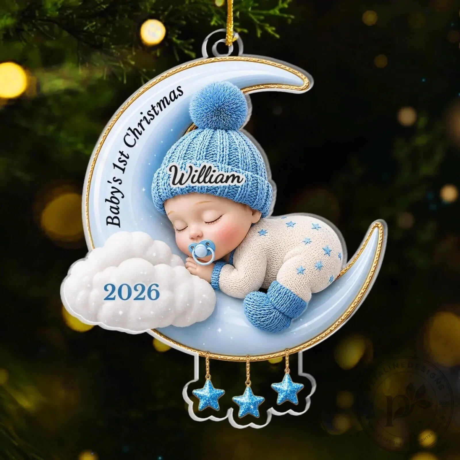 Personalized Baby's First Christmas Moon and Stars Ornament 13 Personalized Baby