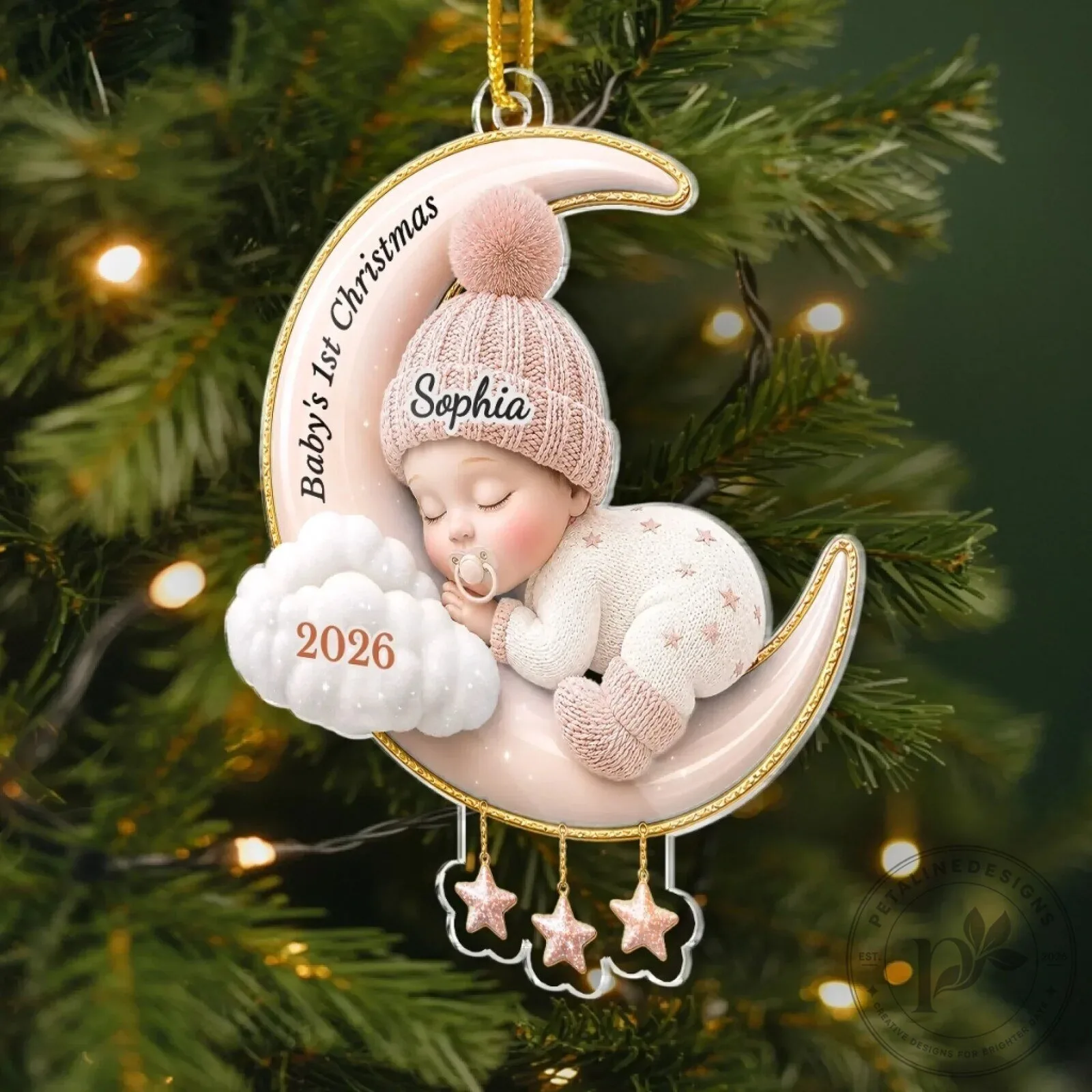 Personalized Baby's First Christmas Moon and Stars Ornament 14 Personalized Baby