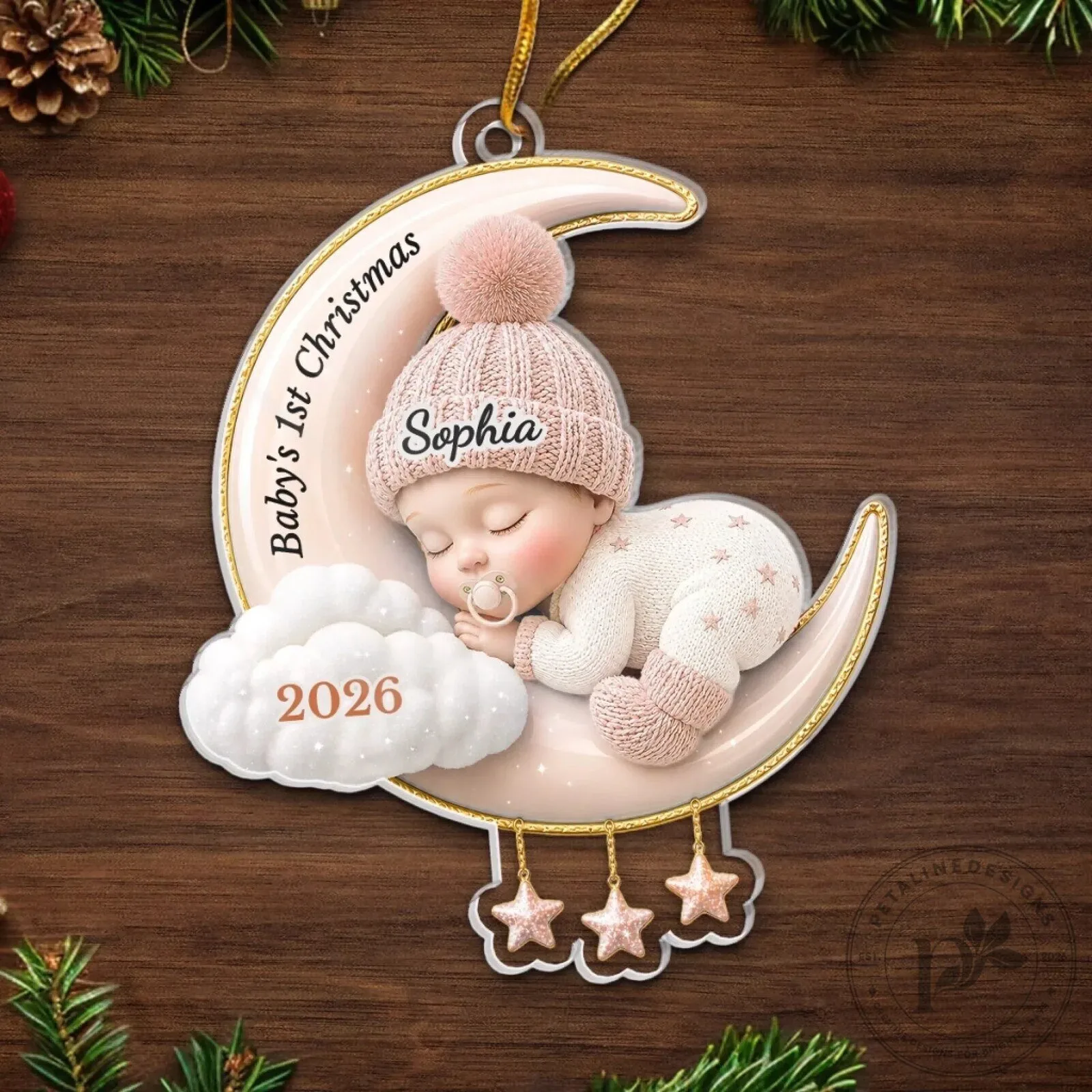 Personalized Baby's First Christmas Moon and Stars Ornament 16 Personalized Baby