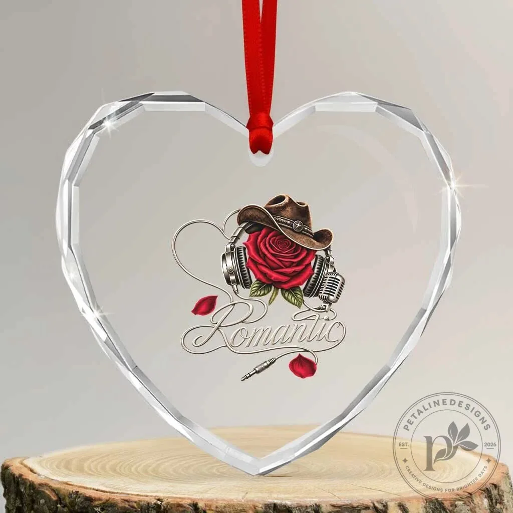 Romantic Country Music Heart Shaped Crystal Glass Christmas Ornament