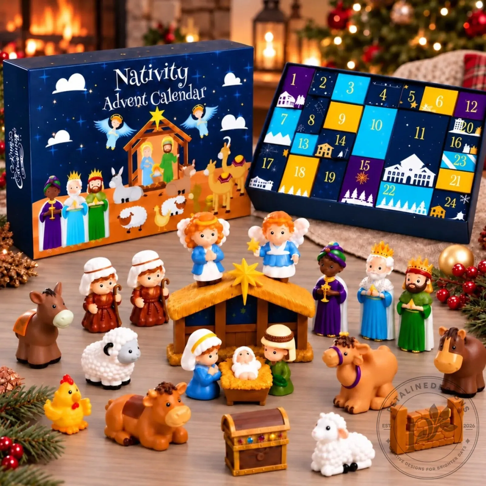 Nativity Scene Christmas Countdown Advent Calendar with Figurines 2D 12 Nativity Scene Christmas Countdown Advent Calendar with Figurines