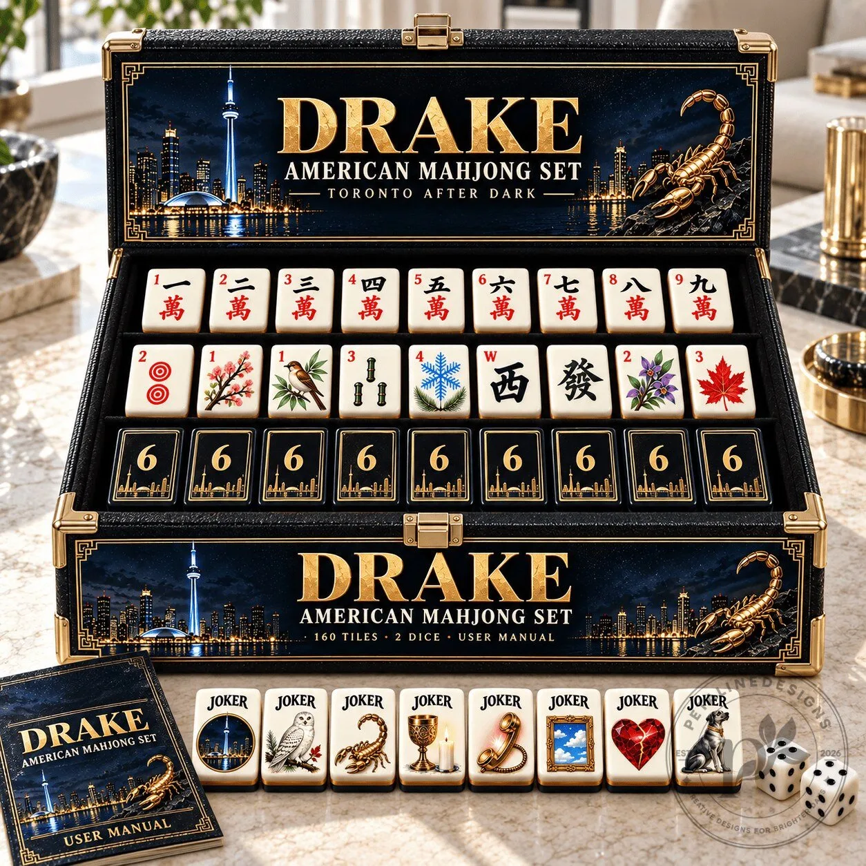 Drake Toronto After Dark American Mahjong Set with 160 Tiles and Dice 2 Drake Toronto After Dark American Mahjong Set with 160 Tiles and Dice