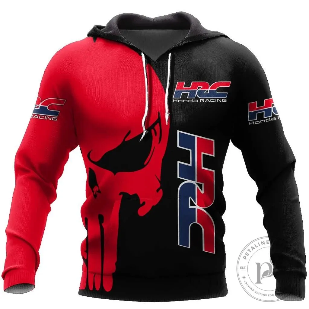 Honda Racing Team Red Skull Motorcycle Rider Hoodie