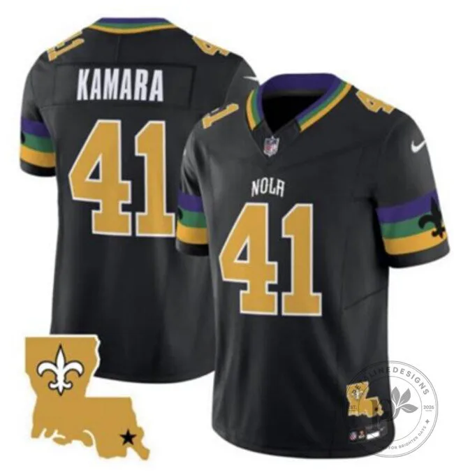 Black Football Jersey for Alvin Kamara of the New Orleans Saints 1 Black Football Jersey for Alvin Kamara of the New Orleans Saints