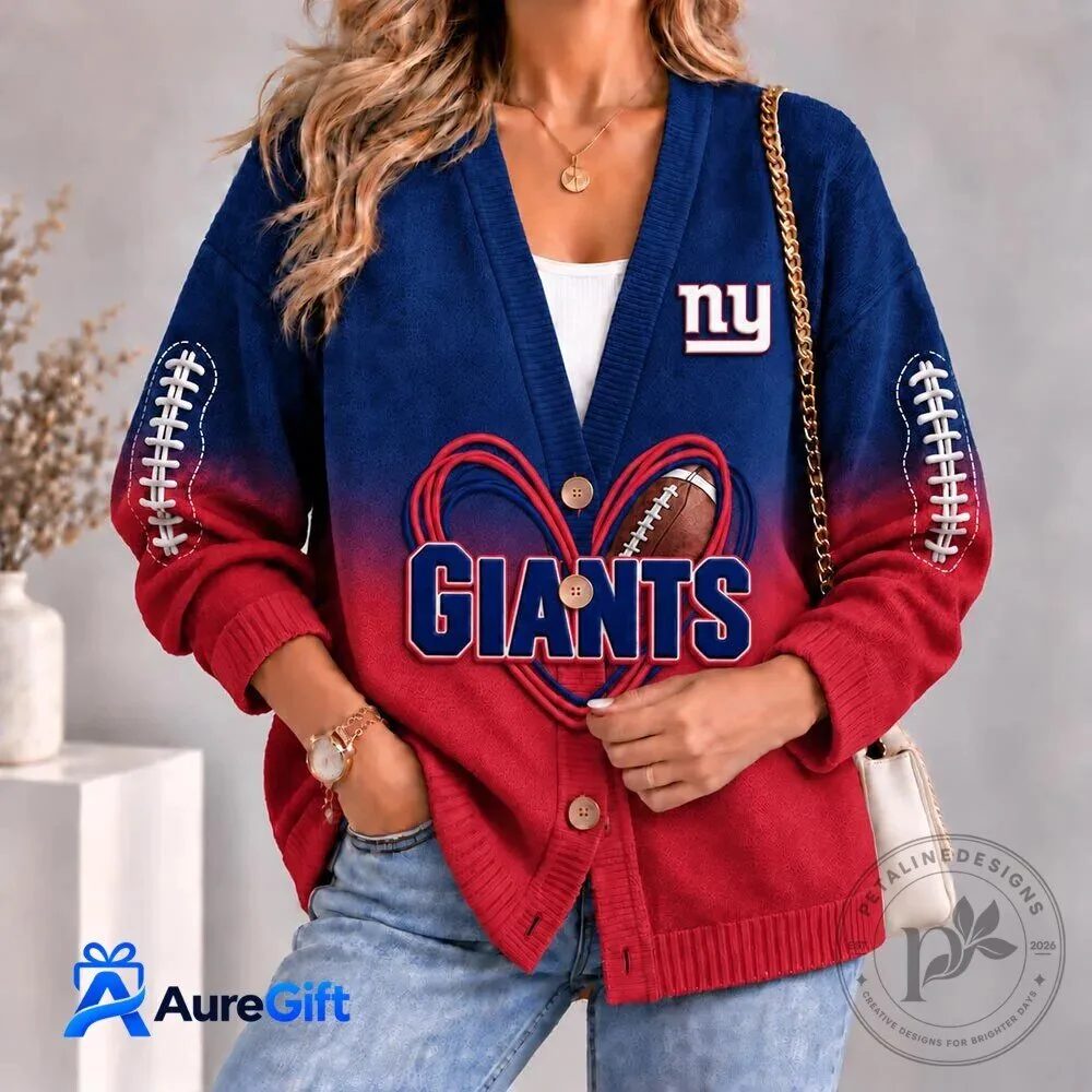 New York Giants Football Team Red and Blue Gradient Cardigan Sweater