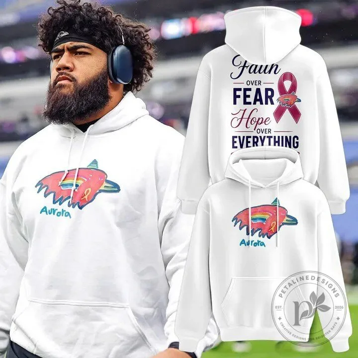 Aurora Faun Over Fear Hope Over Everything Breast Cancer Awareness Hoodie