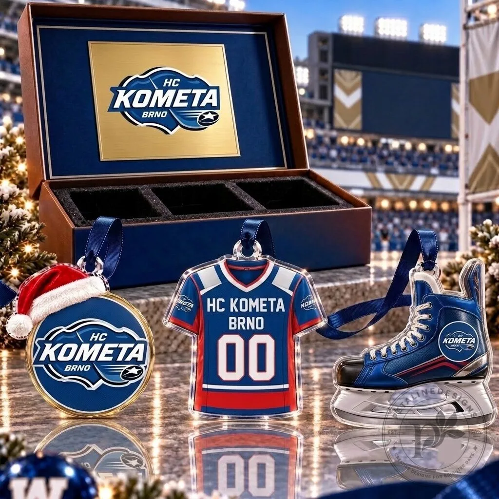 HC Kometa Brno Czech Extraliga Team Full Set 3 Acrylic Christmas Ornaments