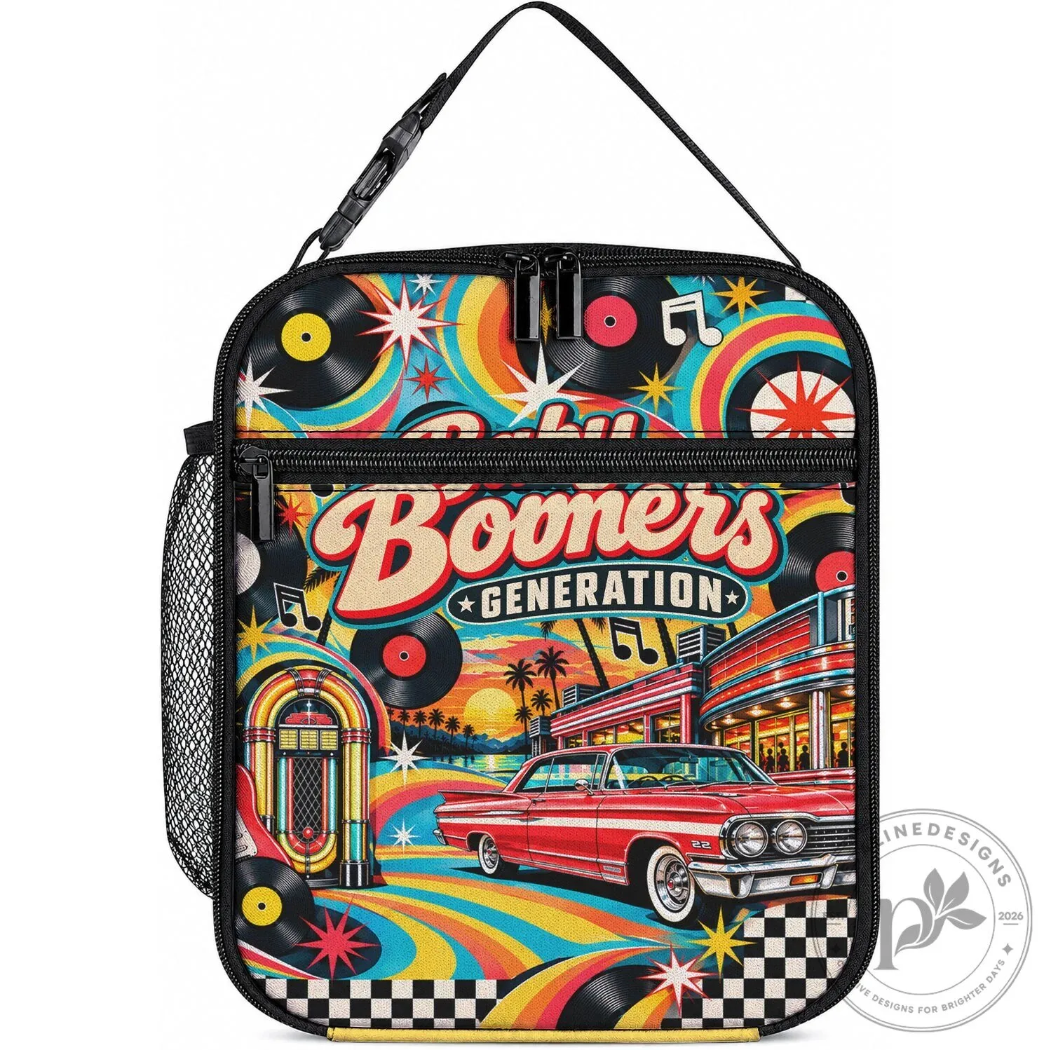 Baby Boomers Generation Vintage Retro Classic Car And Vinyl Records Lunch Bag