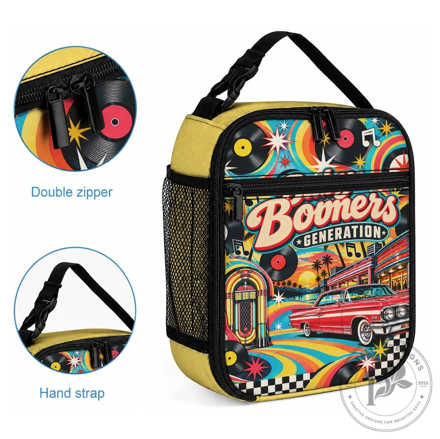Baby Boomers Generation Vintage Retro Classic Car And Vinyl Records Lunch Bag 6 Baby Boomers Generation Vintage Retro Classic Car And Vinyl Records Lunch Bag
