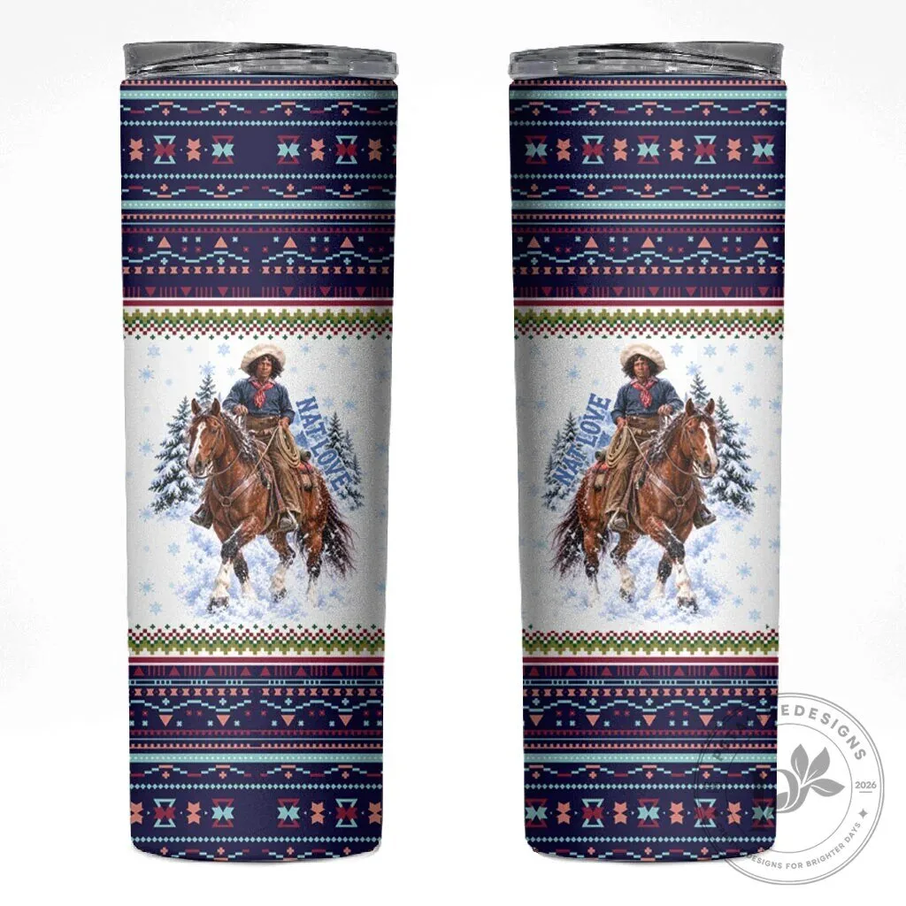 Winter Snow Fair Isle Pattern Tumbler featuring Nat Love, the African American Cowboy 9 Winter Snow Fair Isle Pattern Tumbler featuring Nat Love, the African American Cowboy