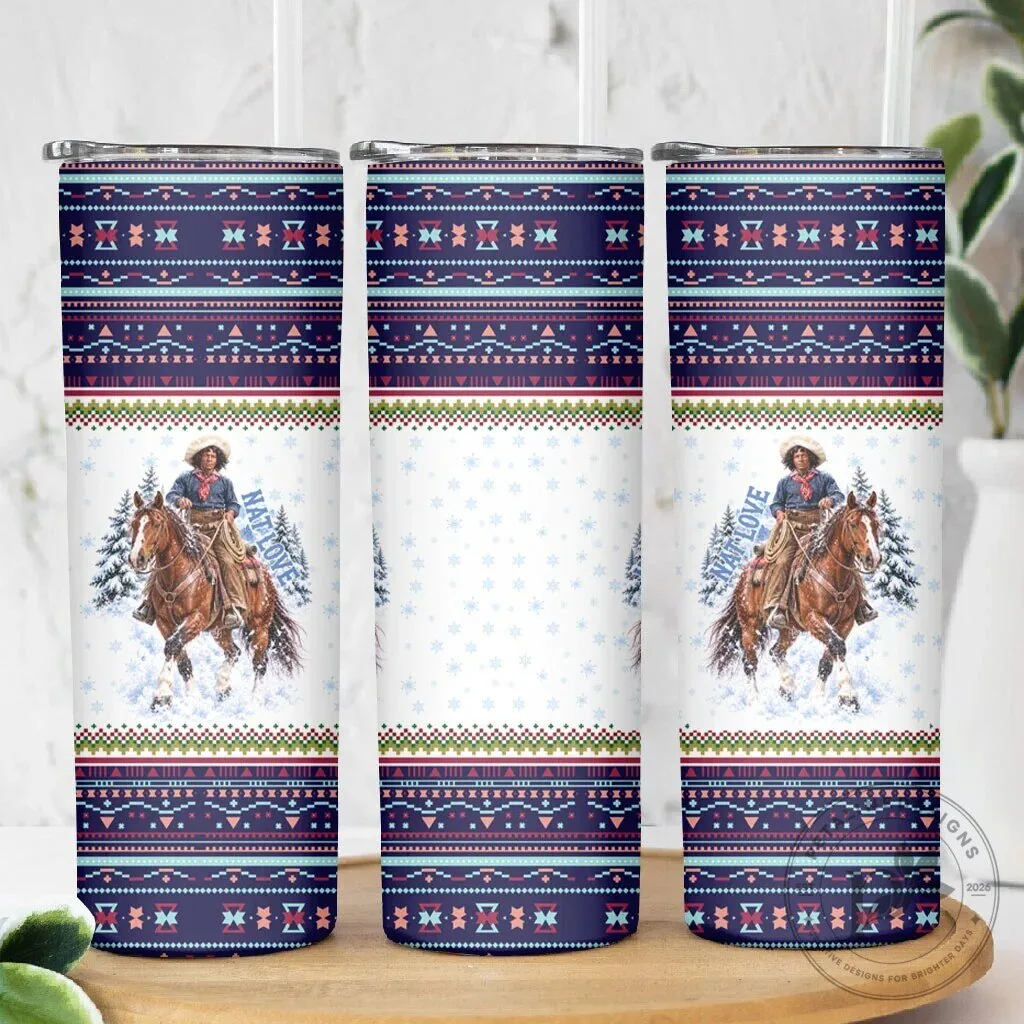 Winter Snow Fair Isle Pattern Tumbler featuring Nat Love, the African American Cowboy 11 Winter Snow Fair Isle Pattern Tumbler featuring Nat Love, the African American Cowboy