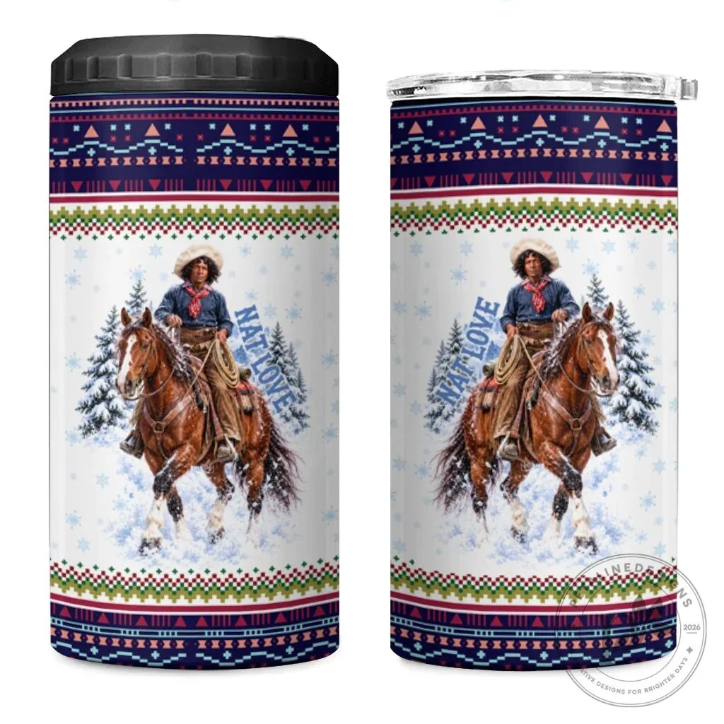Nat Love African American Cowboy Winter Snow Fair Isle Pattern Can Cooler Tumbler