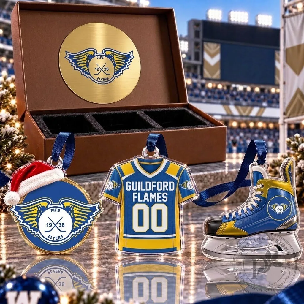 Fife Flyers Ice Hockey Team Full Set of Three Acrylic Christmas Ornaments