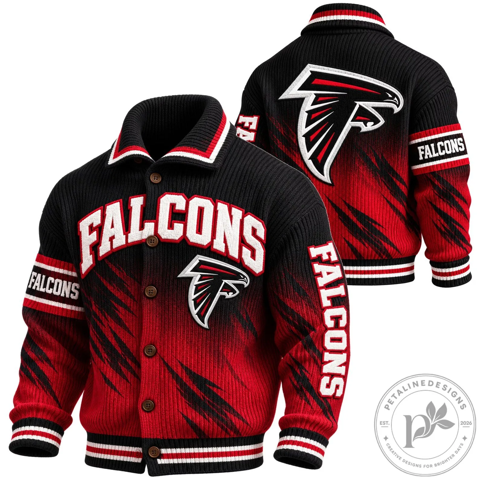 Black and Red Knit Cardigan Jacket for Atlanta Falcons NFL Football Team