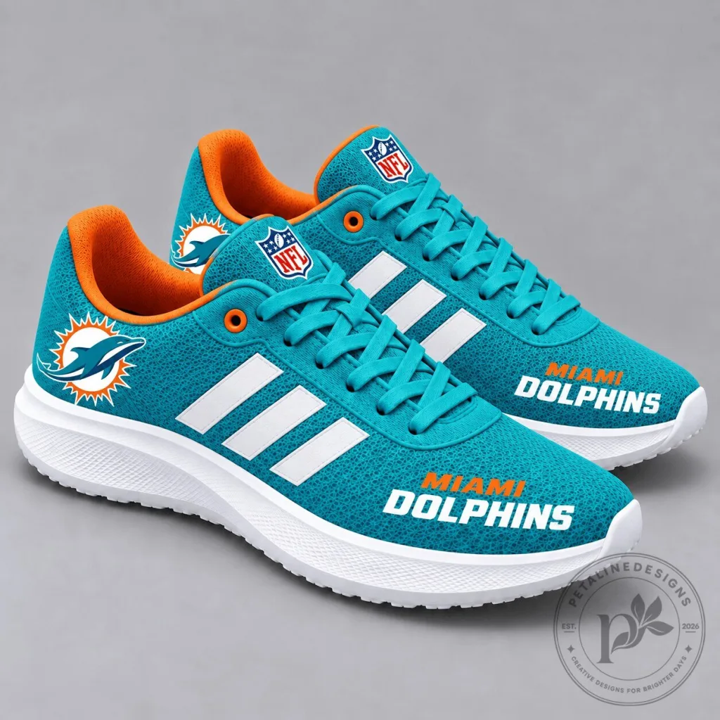 Miami Dolphins NFL Team Logo Teal Orange Stripe Pride Sport Sneakers Shoes Miami Dolphins NFL Team Logo Teal Orange Stripe Pride Sport Sneakers Shoes