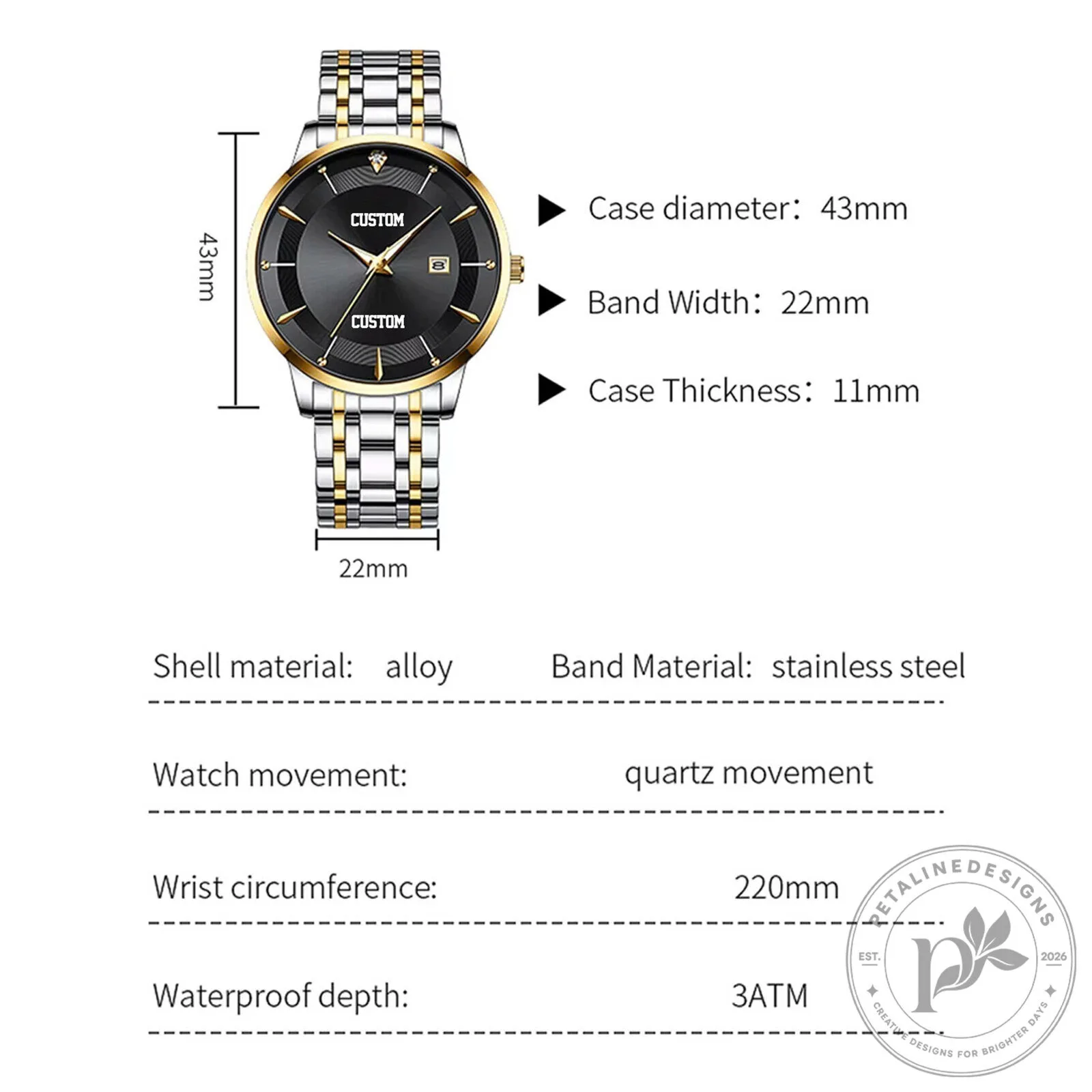 Indian Motorcycle Custom Name Blue Dial Two-Tone Stainless Steel Watch 12 Indian Motorcycle Custom Name Blue Dial Two-Tone Stainless Steel Watch