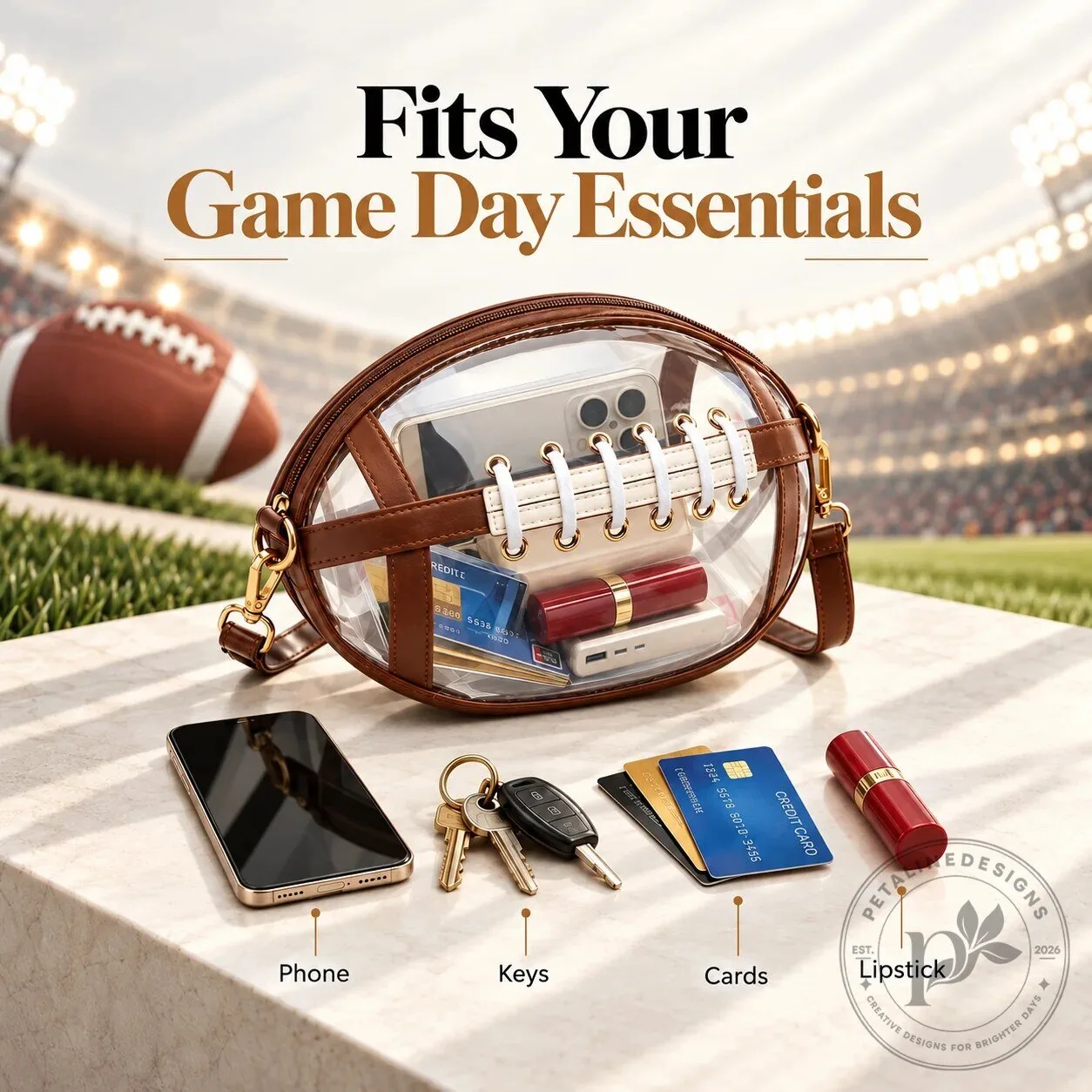 Football Shaped Clear Stadium Approved Crossbody Bag with Tassel 16 Football Shaped Clear Stadium Approved Crossbody Bag with Tassel