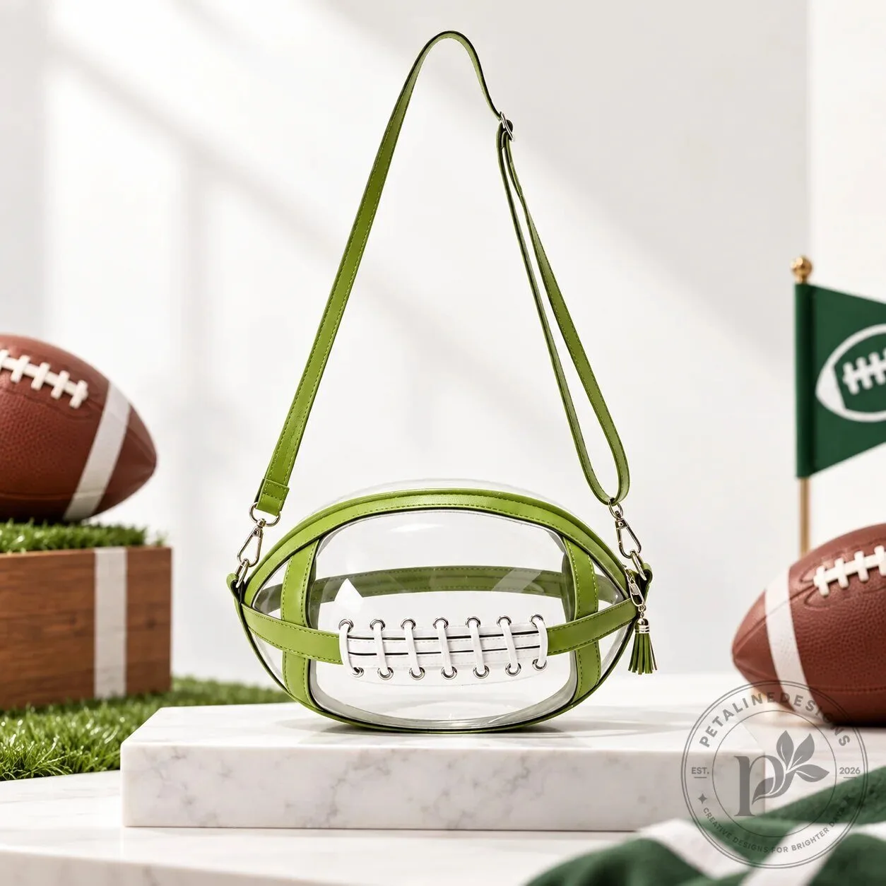 Football Shaped Clear Stadium Approved Crossbody Bag with Tassel 23 Football Shaped Clear Stadium Approved Crossbody Bag with Tassel