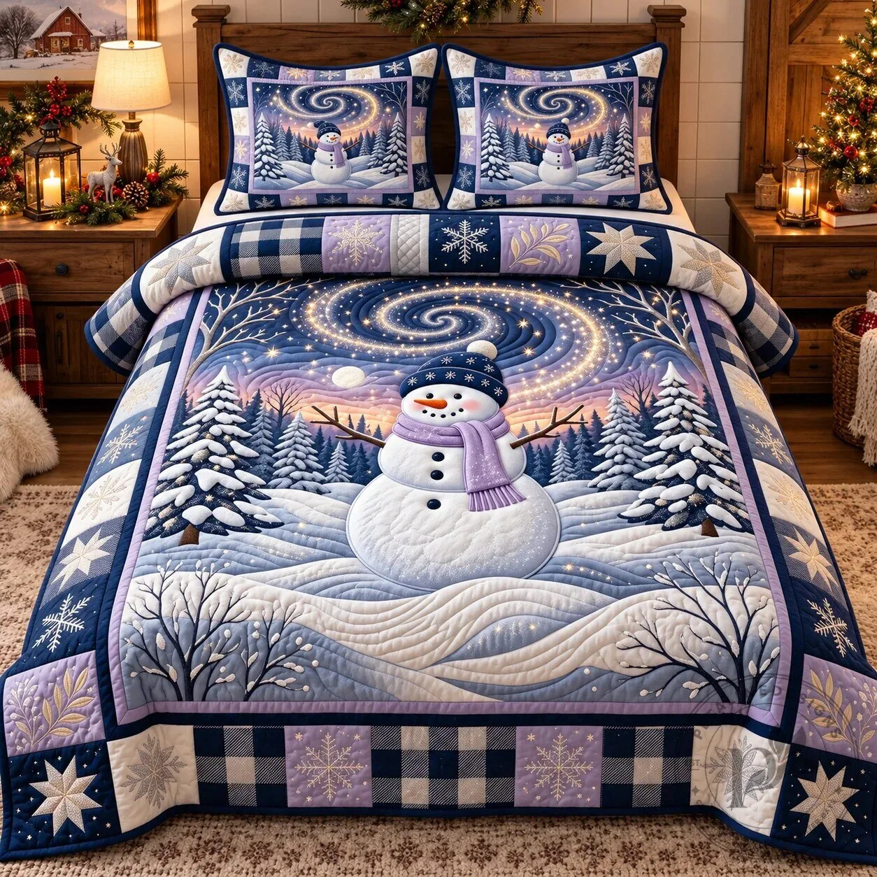 Festive Snowman Winter Wonderland Quilted Bedding Set with Pillow Shams 6 Festive Snowman Winter Wonderland Quilted Bedding Set with Pillow Shams