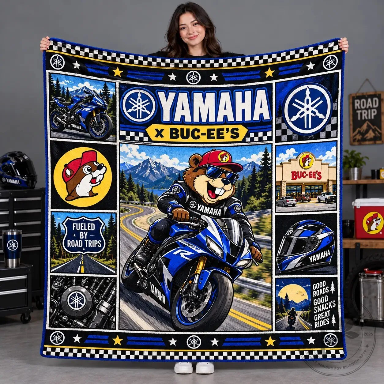 Yamaha Buc-ee's Blue Sportbike Beaver Fleece Blanket for Racing Road Fans 1 Yamaha Buc-ee's Blue Sportbike Beaver Fleece Blanket for Racing Road Fans