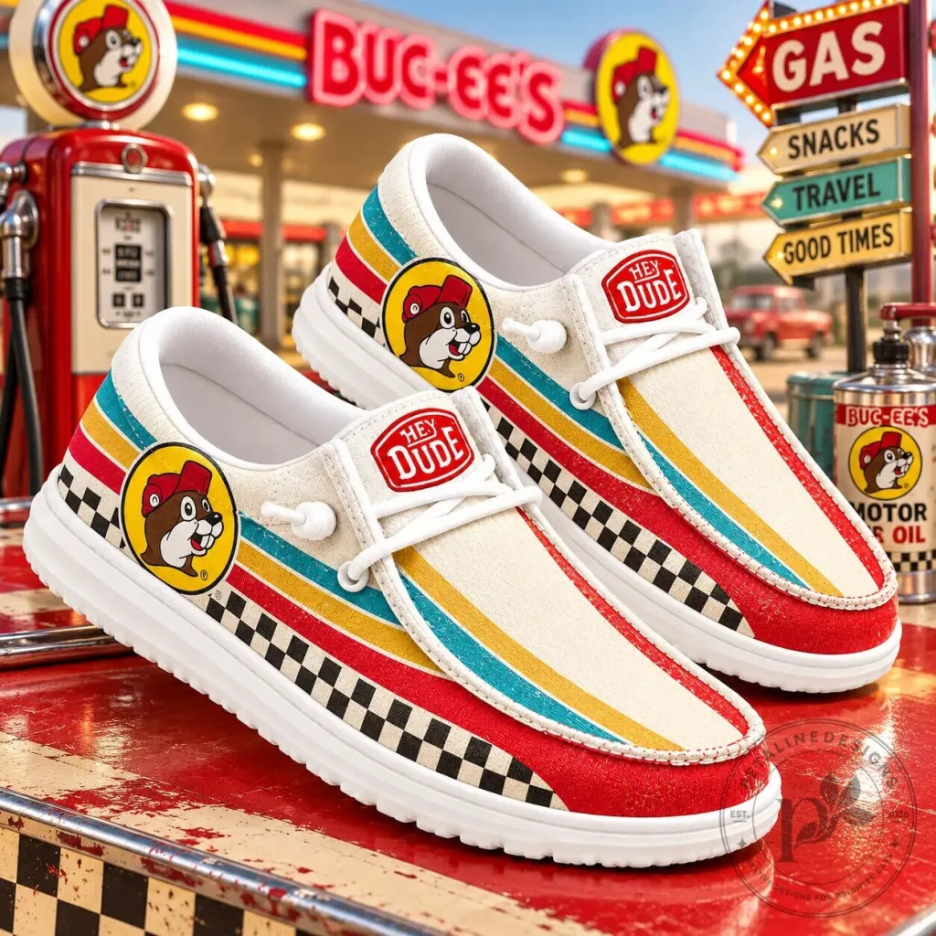 Buc-ee's Retro Rainbow Raceway Checkered Flag Hey Dude Shoes Buc-ee's Retro Rainbow Raceway Checkered Flag Hey Dude Shoes