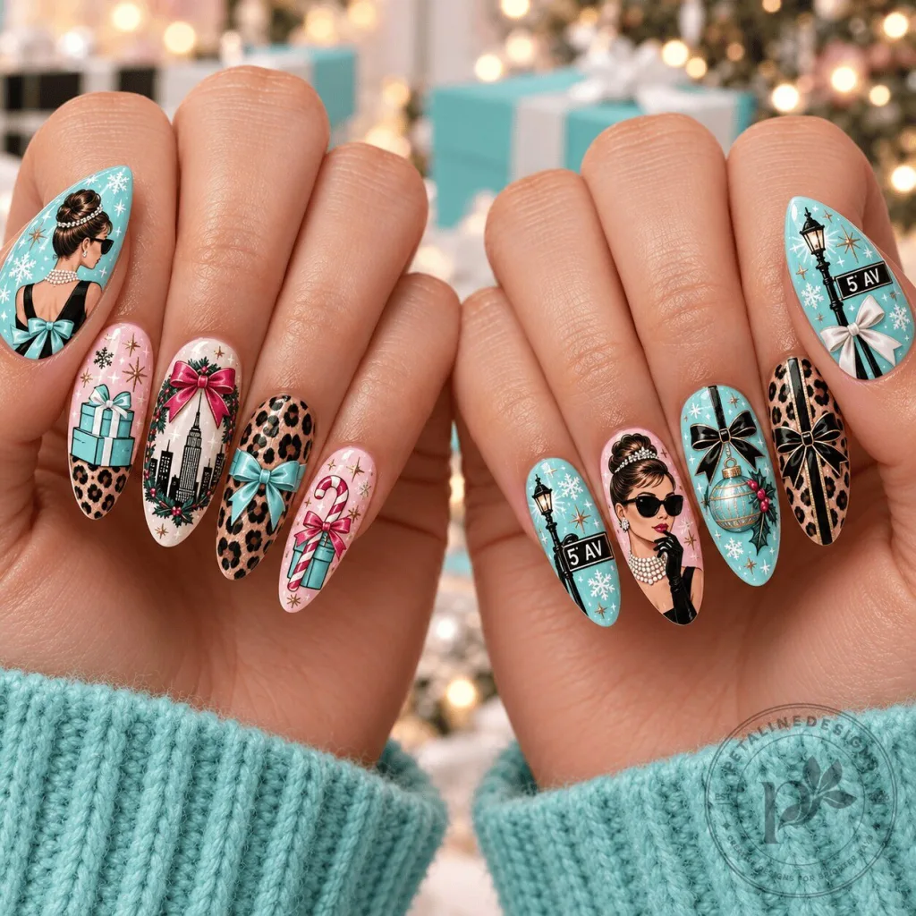 Audrey Hepburn Breakfast at Tiffany's Christmas Holiday Press-On Nails Audrey Hepburn Breakfast at Tiffany's Christmas Holiday Press-On Nails