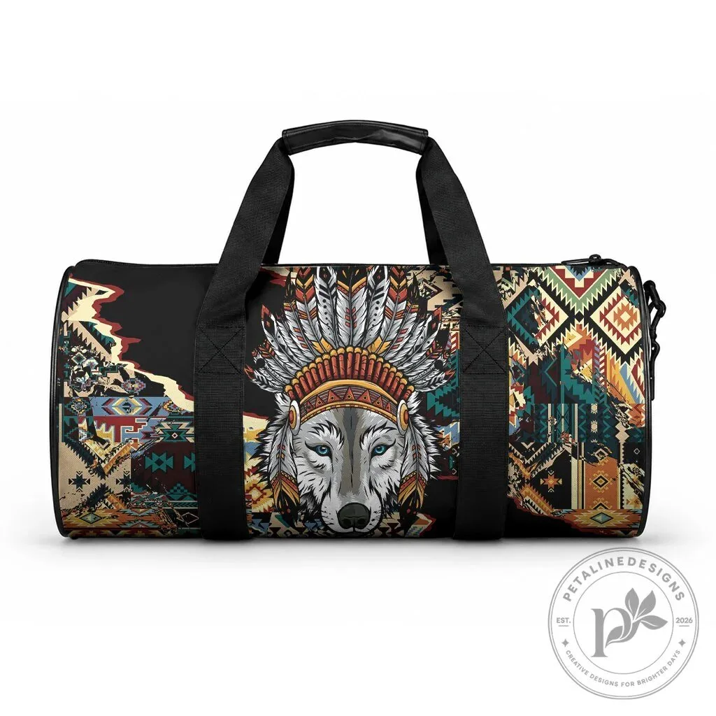 Native American Navajo Wolf Chief Pattern Travel Gym Duffle Bag