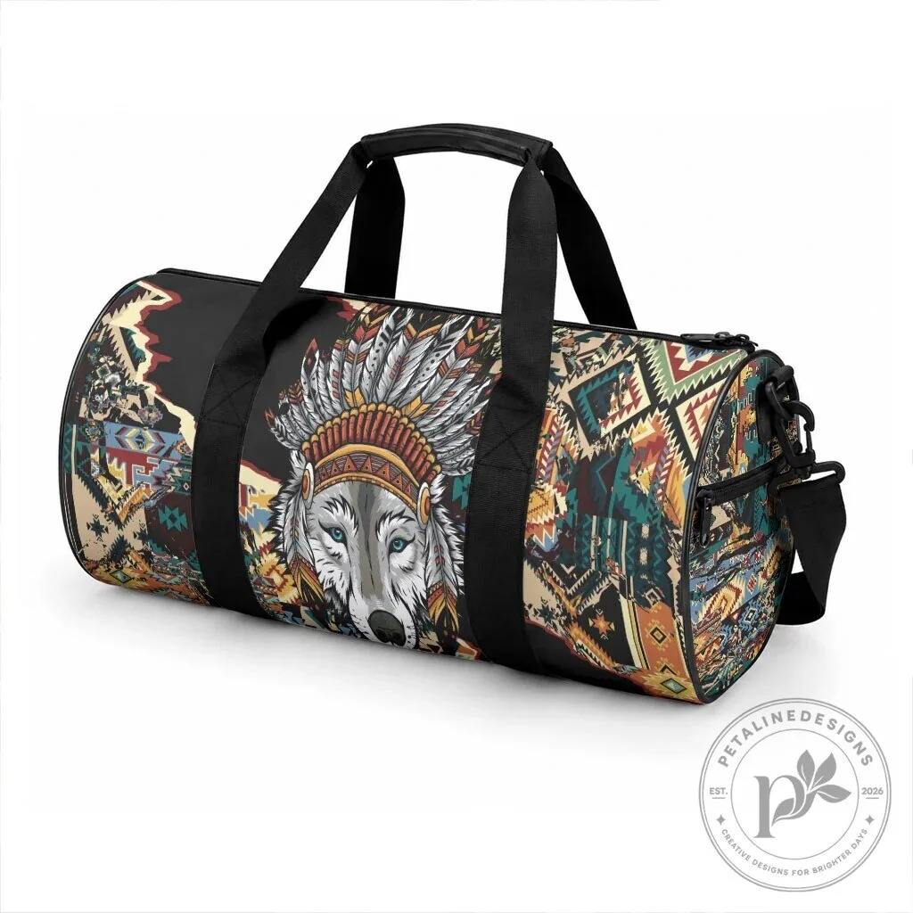 Native American Navajo Wolf Chief Pattern Travel Gym Duffle Bag 9 Native American Navajo Wolf Chief Pattern Travel Gym Duffle Bag