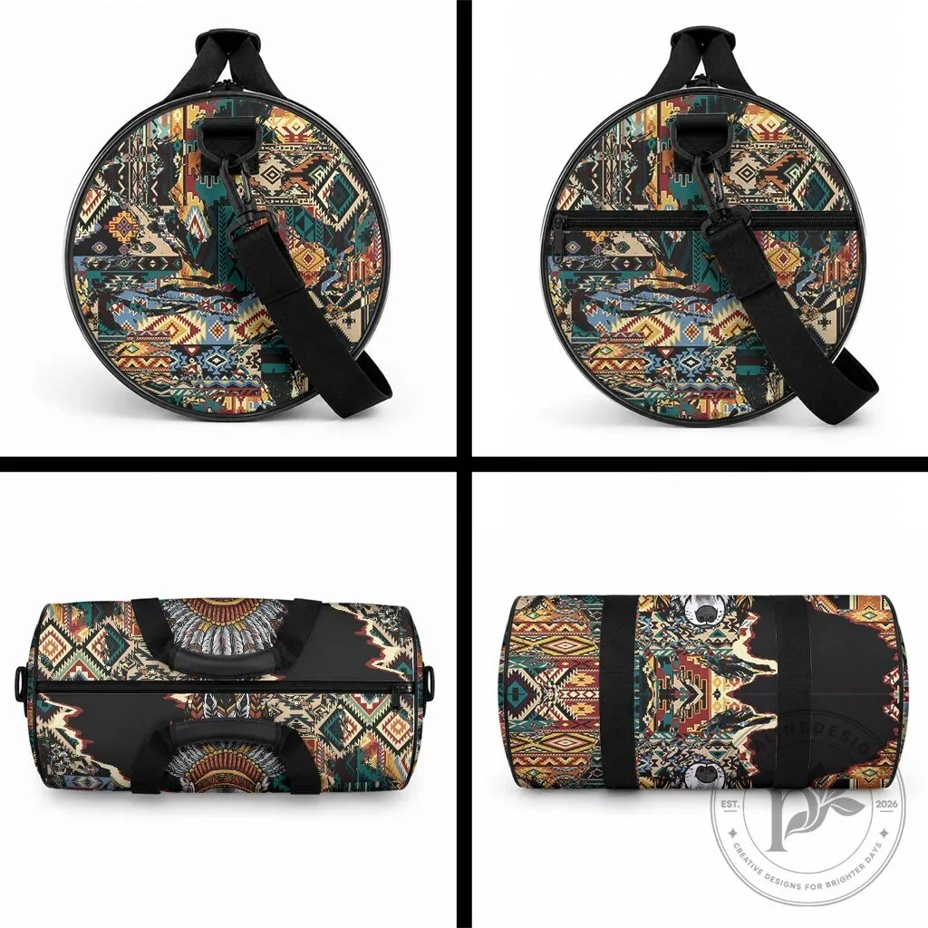 Native American Navajo Wolf Chief Pattern Travel Gym Duffle Bag 11 Native American Navajo Wolf Chief Pattern Travel Gym Duffle Bag