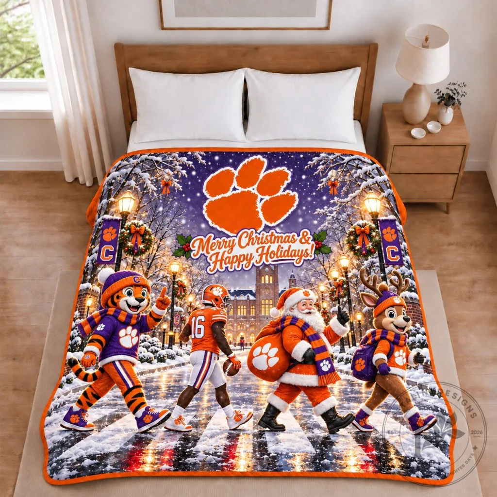 Clemson Tigers Christmas Holiday Football Blanket Clemson Tigers Christmas Holiday Football Blanket