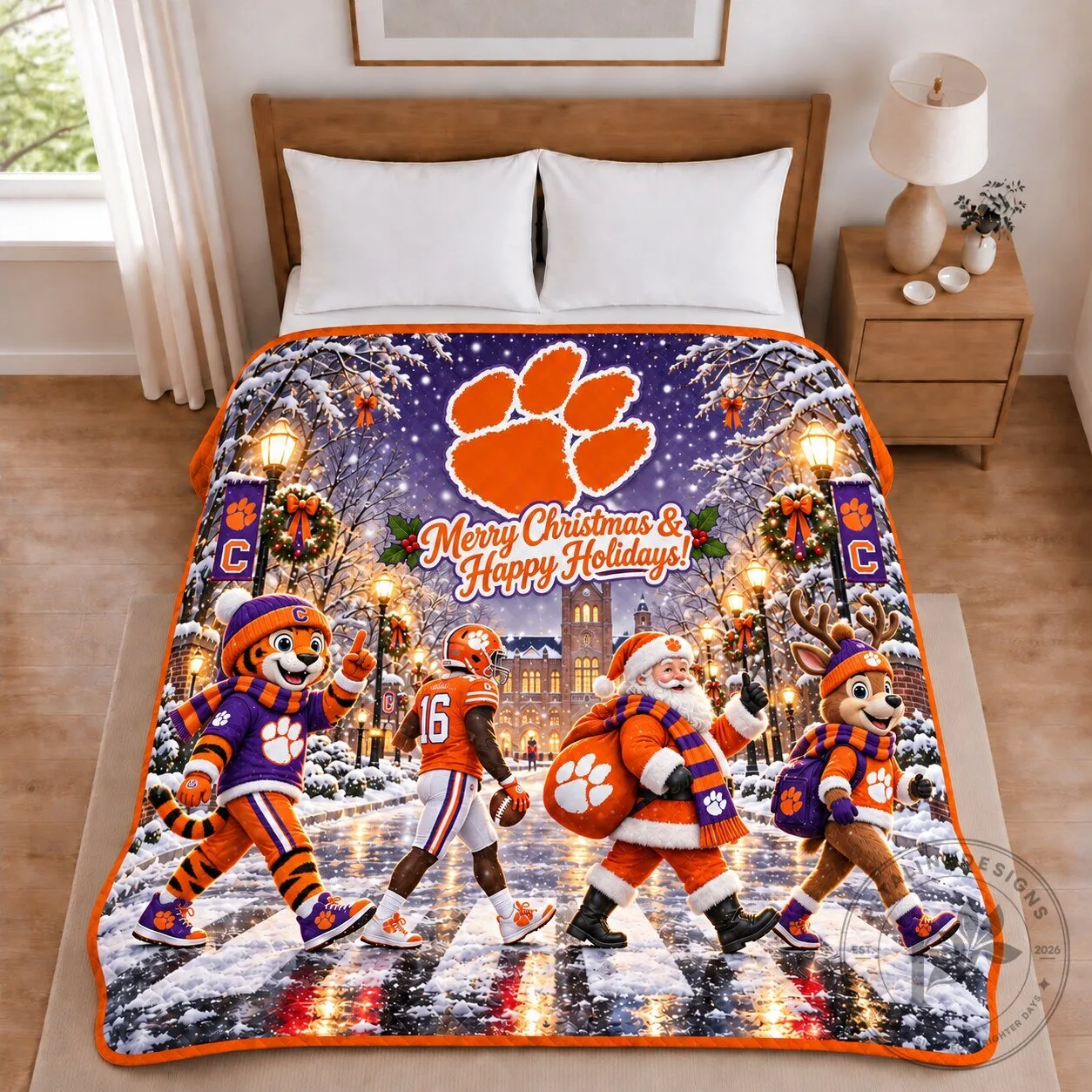 Clemson Tigers Christmas Holiday Football Blanket 3 Clemson Tigers Christmas Holiday Football Blanket