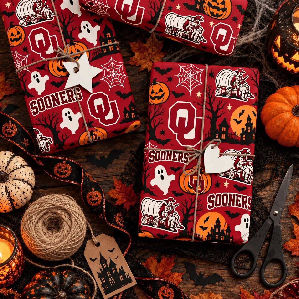 Oklahoma Sooners Halloween Ghost Pumpkin Pattern Wrapping Paper 5 Oklahoma Sooners Halloween Ghost Pumpkin Pattern Wrapping Paper