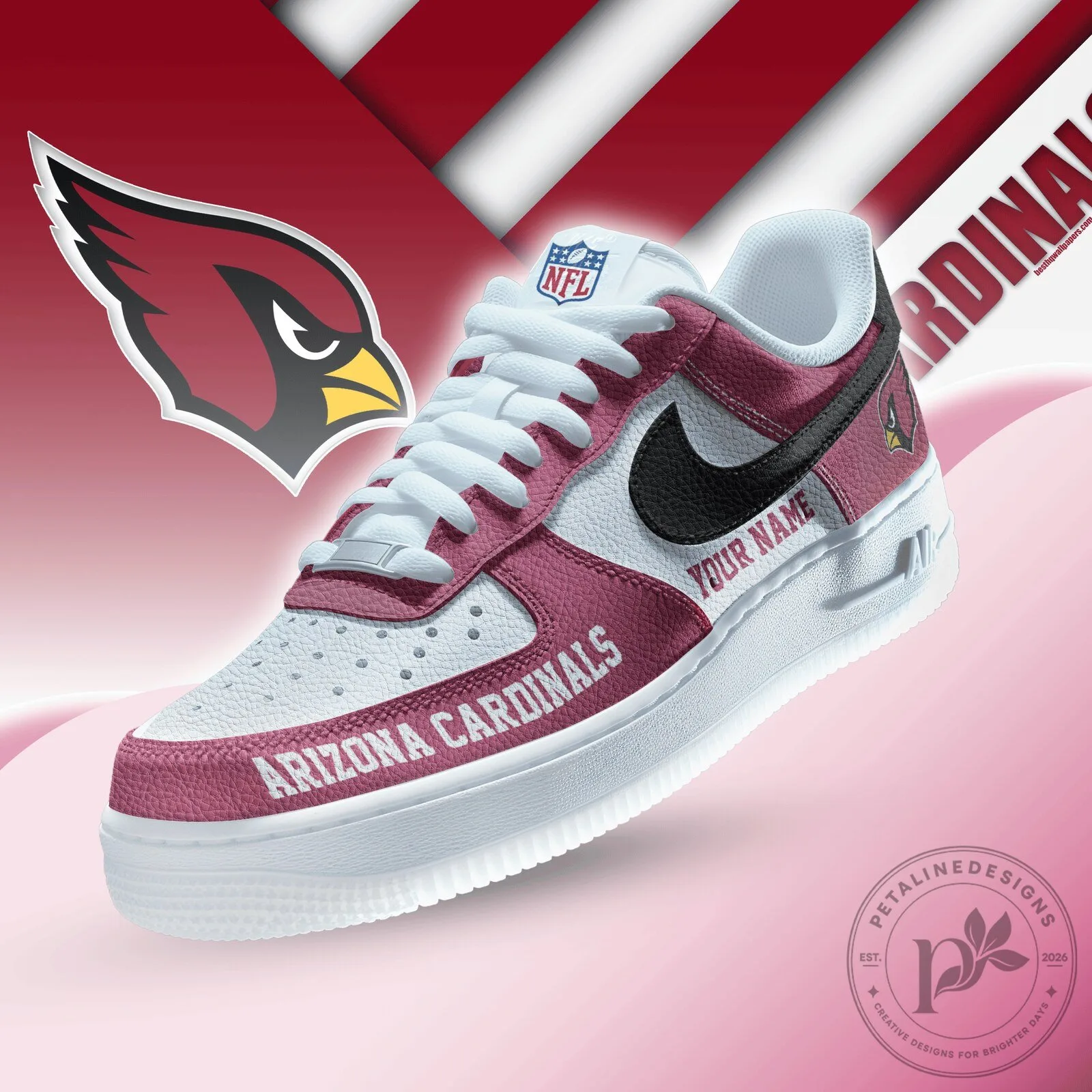 Arizona Cardinals Custom Name White And Red Air Force 1 Shoes