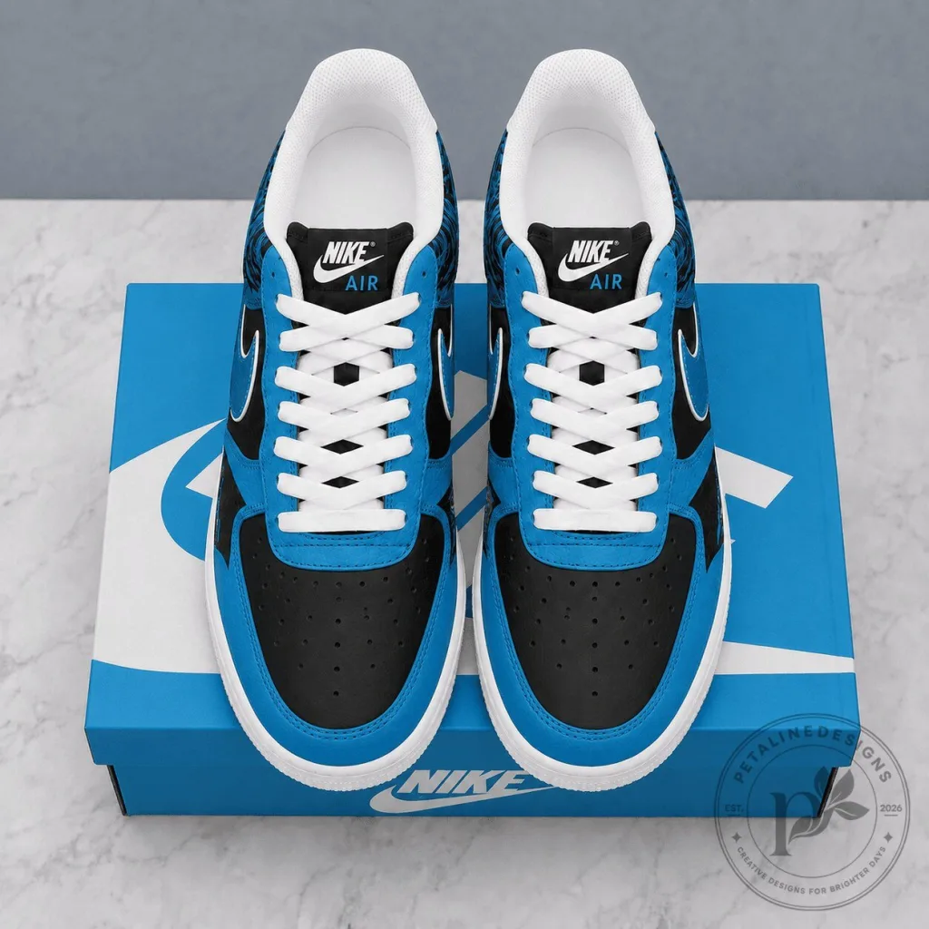Carolina Panthers NFL Team Logo Blue and Black Athletic Shoes Carolina Panthers NFL Team Logo Blue and Black Athletic Shoes