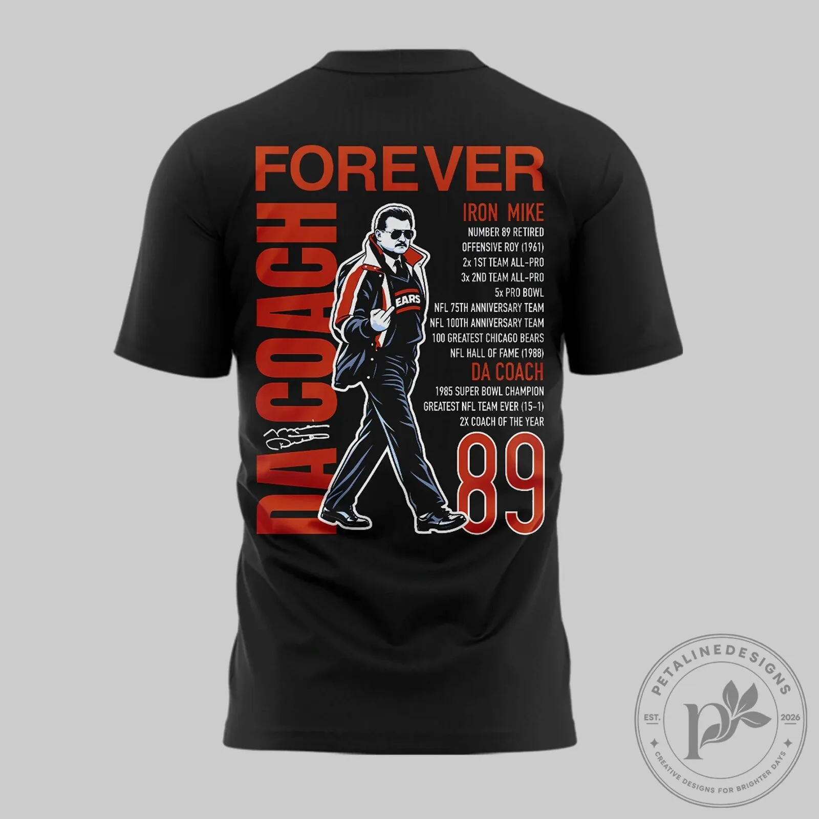 Black Graphic T-Shirt Featuring Chicago Bears Legend Mike Ditka 9 Black Graphic T-Shirt Featuring Chicago Bears Legend Mike Ditka